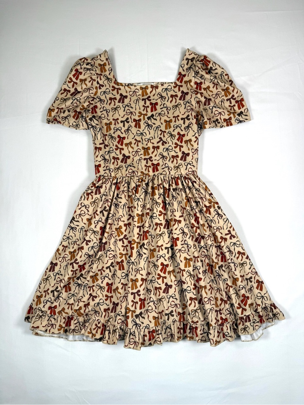GIRLHOOD BY LITTLE STOCKING CO Girls Bow Twirl Dress 10 Cream Puff Sleeve